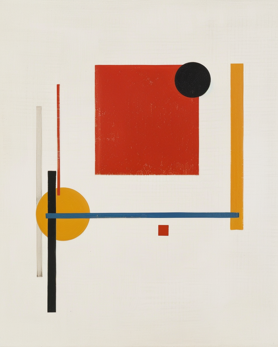 Geometric Composition No. 7: Red Square and Black Circle